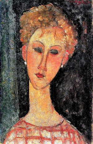 Main Product Photo of A Blond Wearing Earings Painting by Amedeo Modigliani