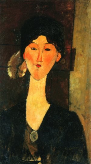 Main Product Photo of Beatrice Hastings Standing by a Door Painting by Amedeo Modigliani