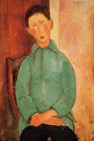 Main Product Photo of Boy in a Blue Shirt Painting by Amedeo Modigliani