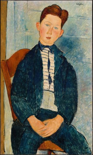 Main Product Photo of Boy in a Striped Sweater Painting by Amedeo Modigliani
