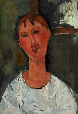 Main Product Photo of Girl in a White Blouse Painting by Amedeo Modigliani