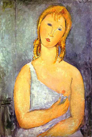 Main Product Photo of Girl in a White Chemise Painting by Amedeo Modigliani