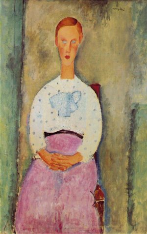 Main Product Photo of Girl with a Polka-Dot Blouse Painting by Amedeo Modigliani