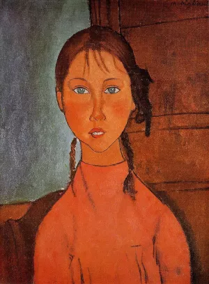 Girl with Pigtails by Amedeo Modigliani - Hand-Painted Oil Painting Reproduction