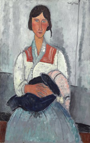 Main Product Photo of Gypsy Woman with Baby Painting by Amedeo Modigliani