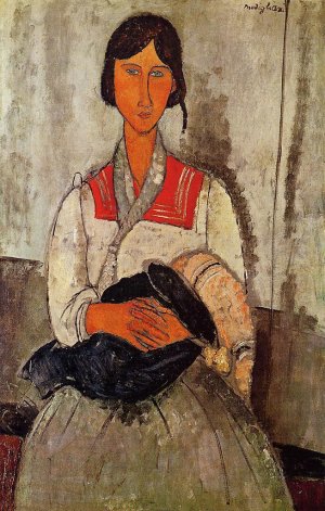 Main Product Photo of Gypsy Woman with Baby Painting by Amedeo Modigliani