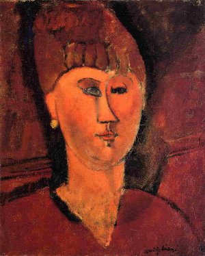 Main Product Photo of Head of Red-Haired Woman Painting by Amedeo Modigliani
