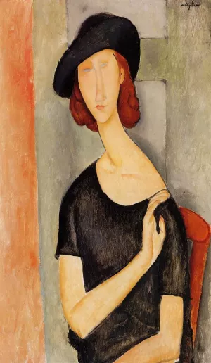 Jeanne Hebuterne in a Hat by Amedeo Modigliani - Hand-Painted Oil Painting Reproduction