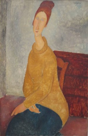Main Product Photo of Jeanne Hebuterne in yellow sweater Painting by Amedeo Modigliani