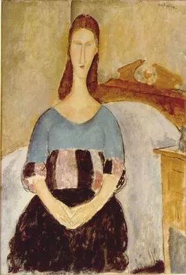 Jeanne Hebuterne, Seated by Amedeo Modigliani - Hand-Painted Oil Painting Reproduction