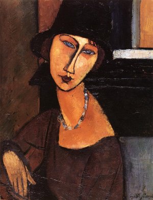 Main Product Photo of Jeanne Hebuterne with Hat and Necklace Painting by Amedeo Modigliani
