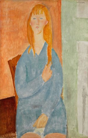Main Product Photo of Jeune fille assise, les cheveux denoues Painting by Amedeo Modigliani