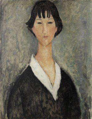 Main Product Photo of Jeune Fille Aux Cheveux Noirs Painting by Amedeo Modigliani
