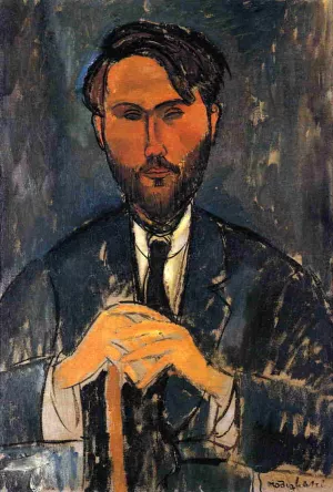 Leopold Zborowski with Cane also known as Portrait of Zborowski with Yellow Hands by Amedeo Modigliani - Hand-Painted Oil Painting Reproduction
