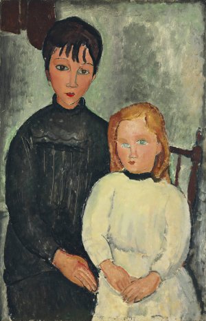 Main Product Photo of Les deux filles Painting by Amedeo Modigliani
