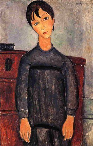 Main Product Photo of Little Girl in Black Apron Painting by Amedeo Modigliani