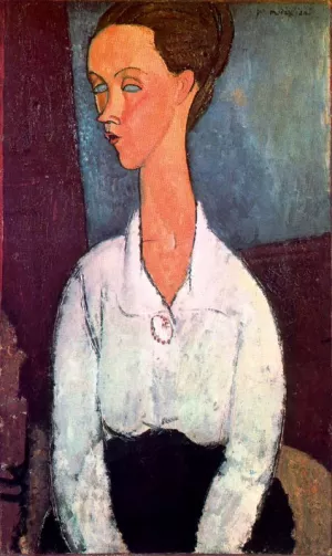 Lunia Czechowska in White Blouse by Amedeo Modigliani - Hand-Painted Oil Painting Reproduction