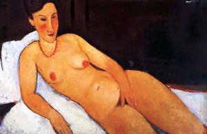 Main Product Photo of Nude with Coral Necklace Painting by Amedeo Modigliani
