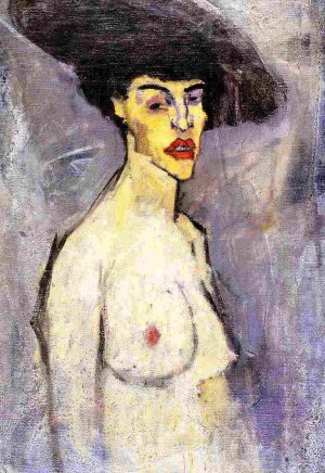 Main Product Photo of Nude with Hat Painting by Amedeo Modigliani