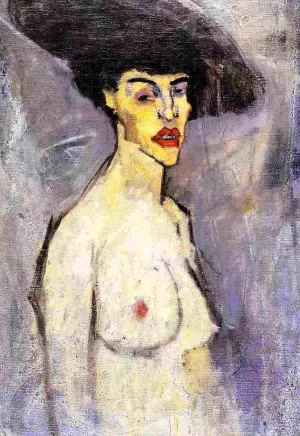 Nude with Hat by Amedeo Modigliani - Hand-Painted Oil Painting Reproduction