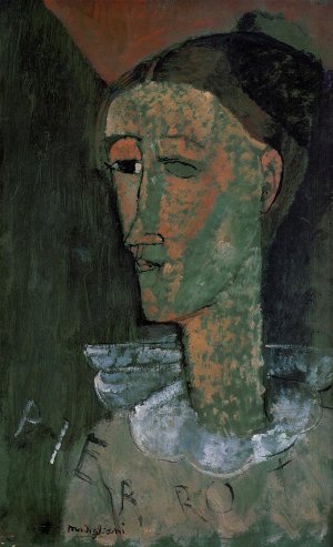 Main Product Photo of Pierrot also known as Self Portrait as Pierrot Painting by Amedeo Modigliani