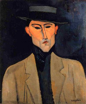 Main Product Photo of Portrait of a Man with Hat also known as Jose Pacheco Painting by Amedeo Modigliani
