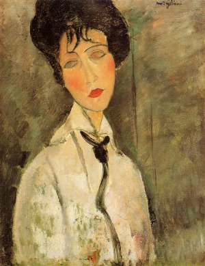 Main Product Photo of Portrait of a Woman in a Black Tie Painting by Amedeo Modigliani