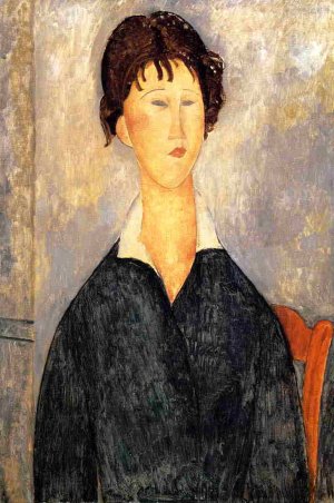 Main Product Photo of Portrait of a Woman with a White Collar Painting by Amedeo Modigliani