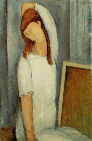 Main Product Photo of Portrait of Jeanne Hebuterne, Left Arm Behind Her Head Painting by Amedeo Modigliani