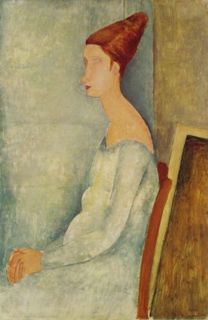 Main Product Photo of Portrait of Jeanne Hebuterne Seated in Profile Painting by Amedeo Modigliani