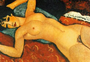 Main Product Photo of Red Nude Painting by Amedeo Modigliani