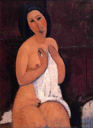 Main Product Photo of Seated Nude with Shift Painting by Amedeo Modigliani