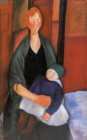 Main Product Photo of Seated Woman with Child also known as Motherhood Painting by Amedeo Modigliani