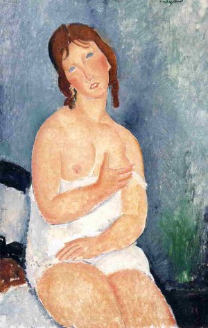 Main Product Photo of The Dairymaid also known as Red Haired Young Woman in Shift Painting by Amedeo Modigliani