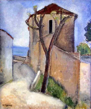 Tree and Houses by Amedeo Modigliani - Hand-Painted Oil Painting Reproduction