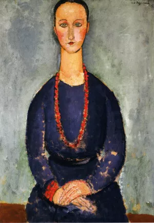 Woman in a Red Necklace by Amedeo Modigliani - Hand-Painted Oil Painting Reproduction