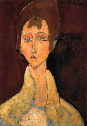 Main Product Photo of Woman in White Coat Painting by Amedeo Modigliani