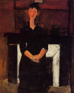 Main Product Photo of Woman Seated in front of a Fireplace Painting by Amedeo Modigliani