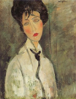 Main Product Photo of Woman with a Black Tie Painting by Amedeo Modigliani