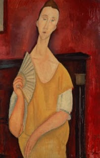 Main Product Photo of Woman with a Fan Painting by Amedeo Modigliani