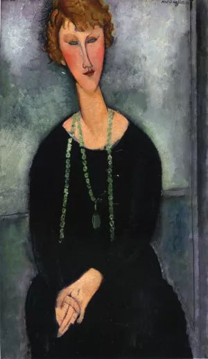Woman with a Green Necklace also known as Madame Menier by Amedeo Modigliani - Hand-Painted Oil Painting Reproduction
