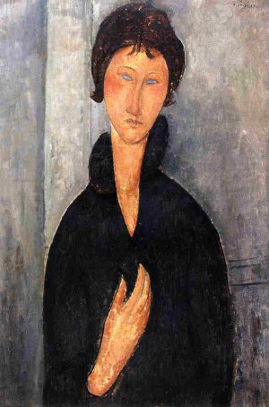 Main Product Photo of Woman with Blue Eyes Painting by Amedeo Modigliani