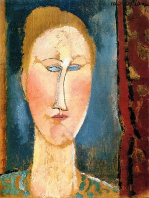 Main Product Photo of Woman's Head with Red Hair Painting by Amedeo Modigliani
