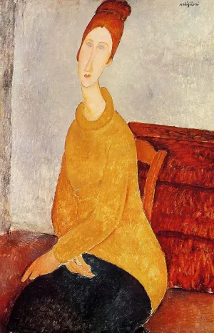 Yellow Sweater also known as Portrait of Jeanne Hebuterne by Amedeo Modigliani - Hand-Painted Oil Painting Reproduction