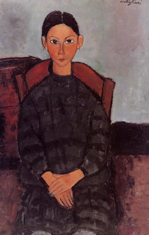 Main Product Photo of Young Girl in a Black Apron Painting by Amedeo Modigliani