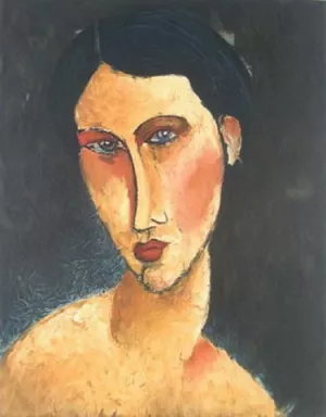 Young Girl with Blue Eyes also known as Jeune Femme aux Yeux Bleus by Amedeo Modigliani - Hand-Painted Oil Painting Reproduction