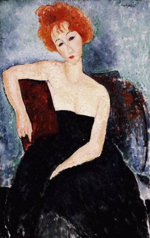 Main Product Photo of Young Redhead in an Evening Dress Painting by Amedeo Modigliani